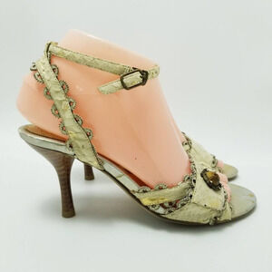 Cantarini Womens Ankle Strap Heels Sandals Shoes Beige Snakeskin Size EU 35